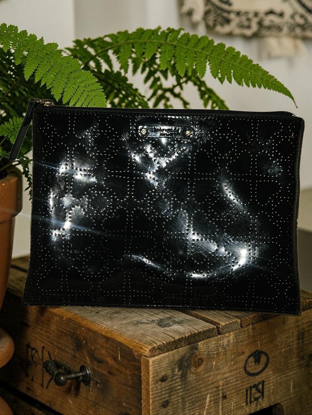 Kate Spade Black Patent Zip Clutch/Cosmetic Bag